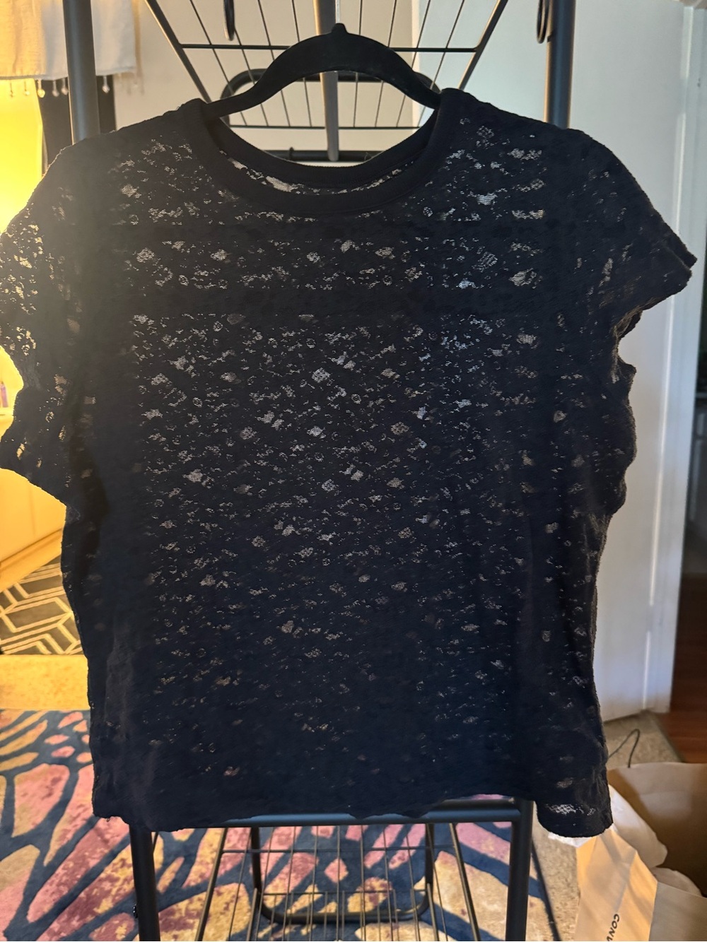 aerie Black Lace Short Sleeve Tee